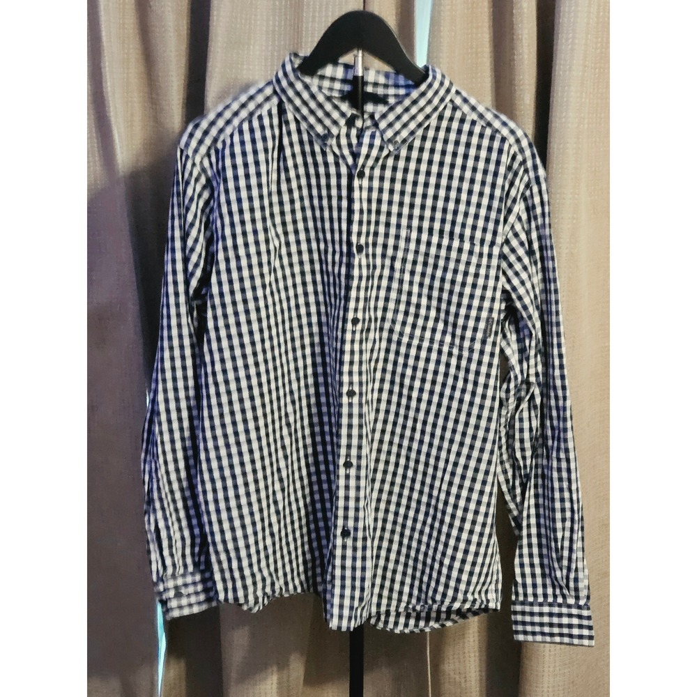 Columbia Gingham Pattern Button Down Dress Shirt Mens Size Large Navy White